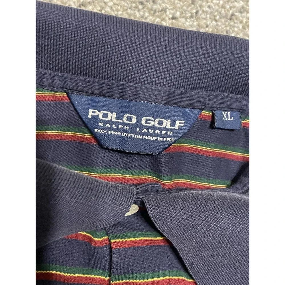 Polo‎ Golf Ralph Lauren Polo Shirt Blue With Stripes XL Pima Cotton Made In Peru